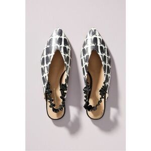 Anthropologie Jemma Ruffled Slingback Black and White Pointed Flats 9.5